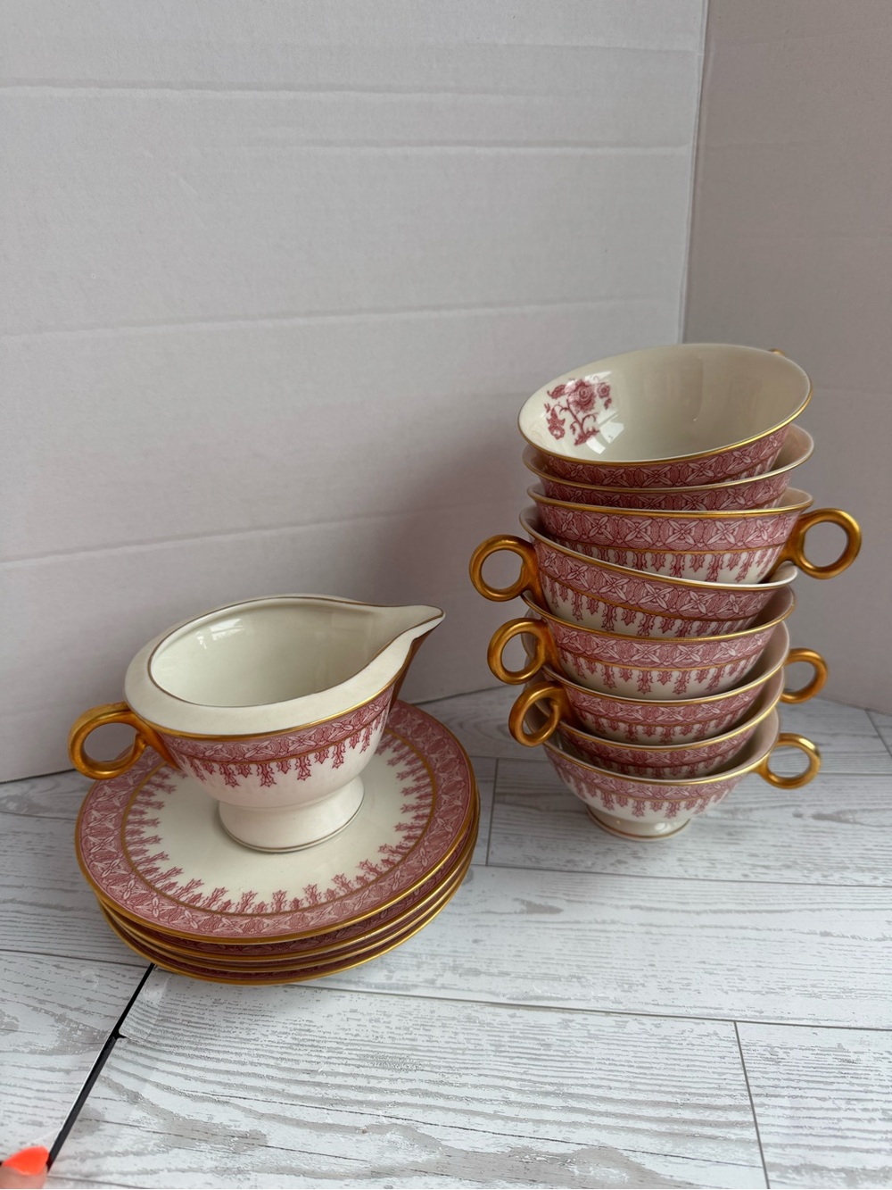 Elegant Cream and Rose Gold Porcelain Tea Cup/ Bowl Set